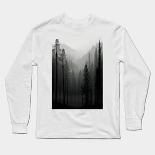 Misty Pine Trees in a Spooky Forest Long Sleeve T-Shirt